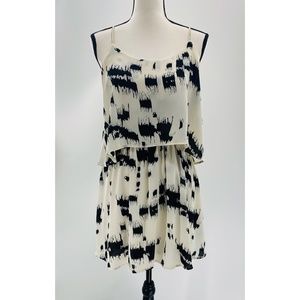 Button Top Tiered Ruffle Strappy  Black & White Mini Dress